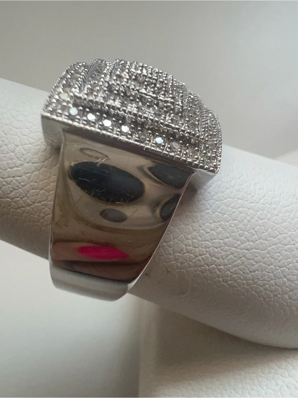 Sterling Silver Pave Diamond Geometric Design Ring Size 8